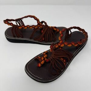 Free Ways Sandals Size Small Open Toe Multi Color Braided Strap Sandals Women's